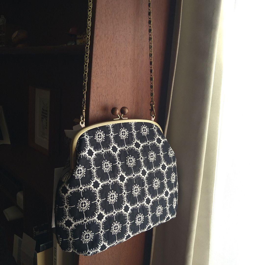 new❣ 木玉口金 パッチワークがま口バッグ☆ミナペルホネン ハンドメイド