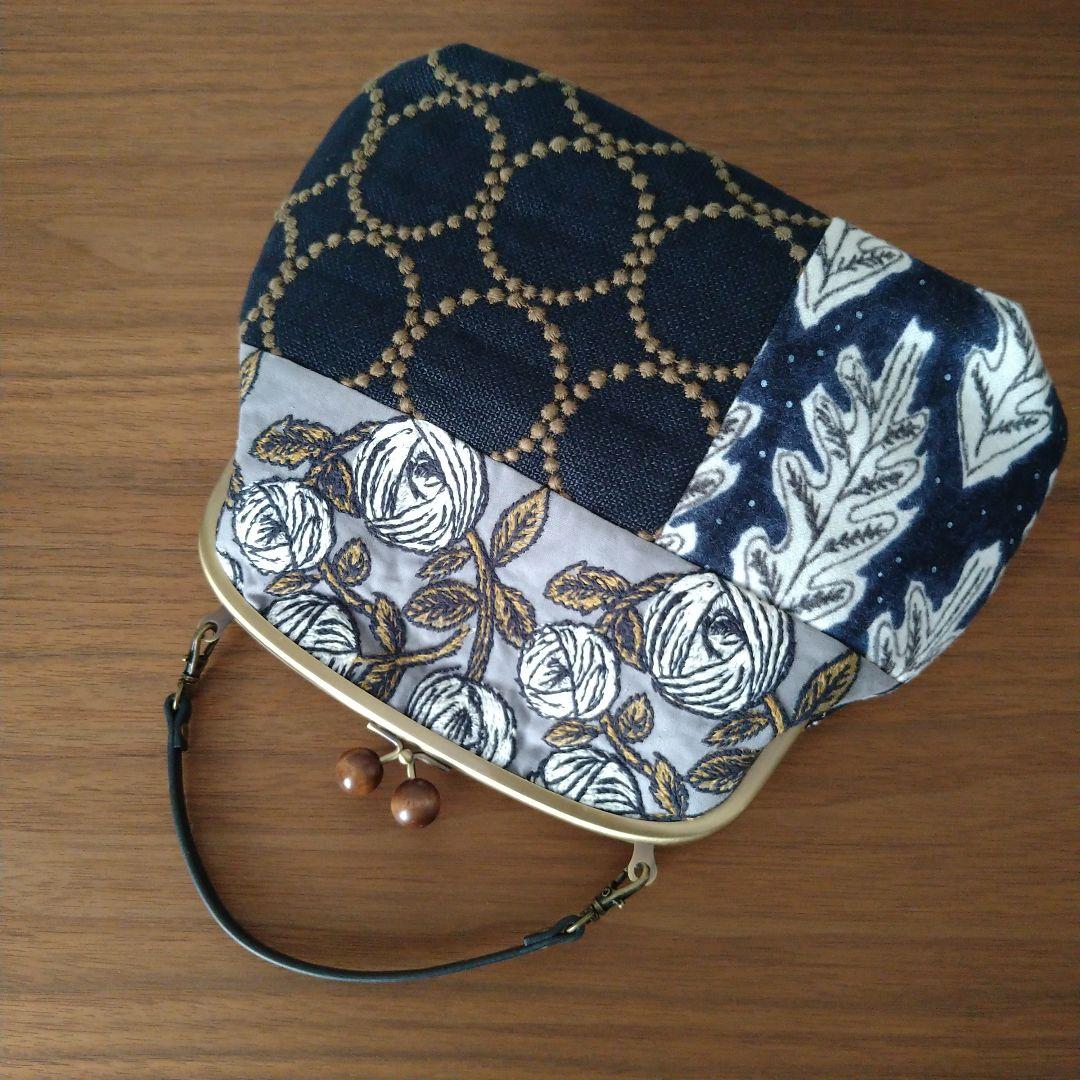 new❣ 木玉口金 パッチワークがま口バッグ☆ミナペルホネン ハンドメイド