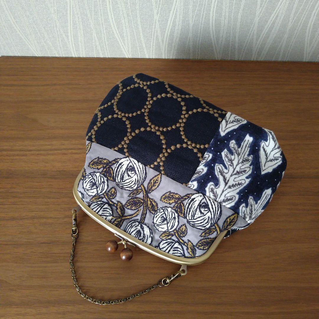 new❣ 木玉口金 パッチワークがま口バッグ☆ミナペルホネン ハンドメイド