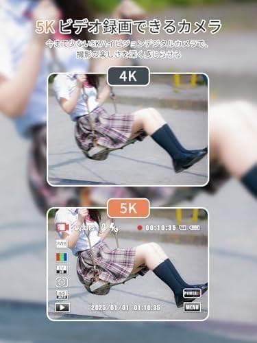 AAiMike スマホに送れる デジタルカメラ 5K デジカメ WIFI転送機能