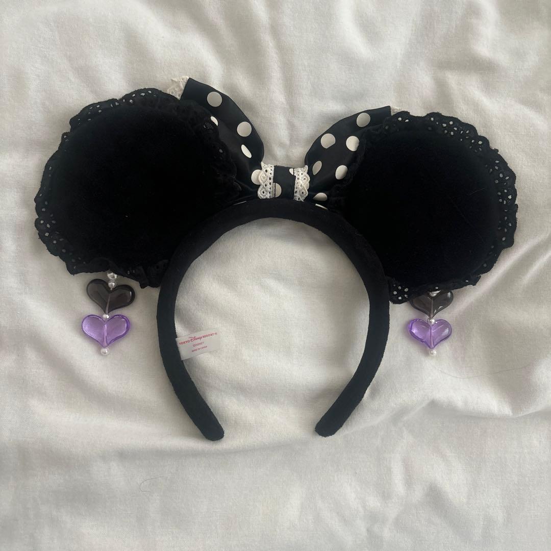 ミニーちゃん カチューシャ 黒水玉 イヤリングカチューシャ