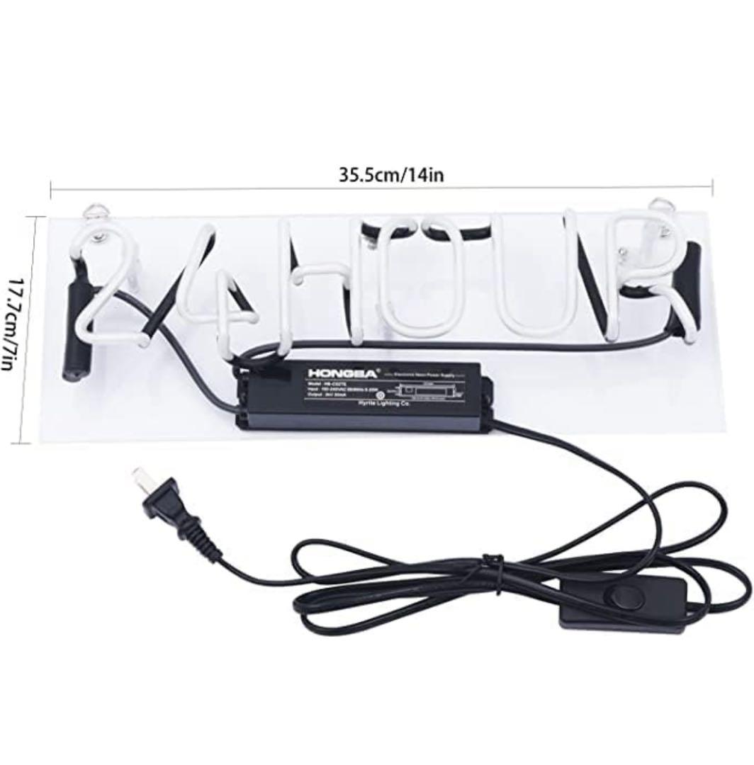 オリジナル　赤色 ネオン 24HOURS ネオンサイン ガラス管看板　35cm