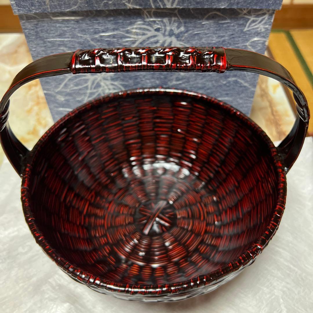 久留米 九藍 手付盛籠　九州籃胎漆器 らんたいバスケット　竹籠　漆器　伝統工芸