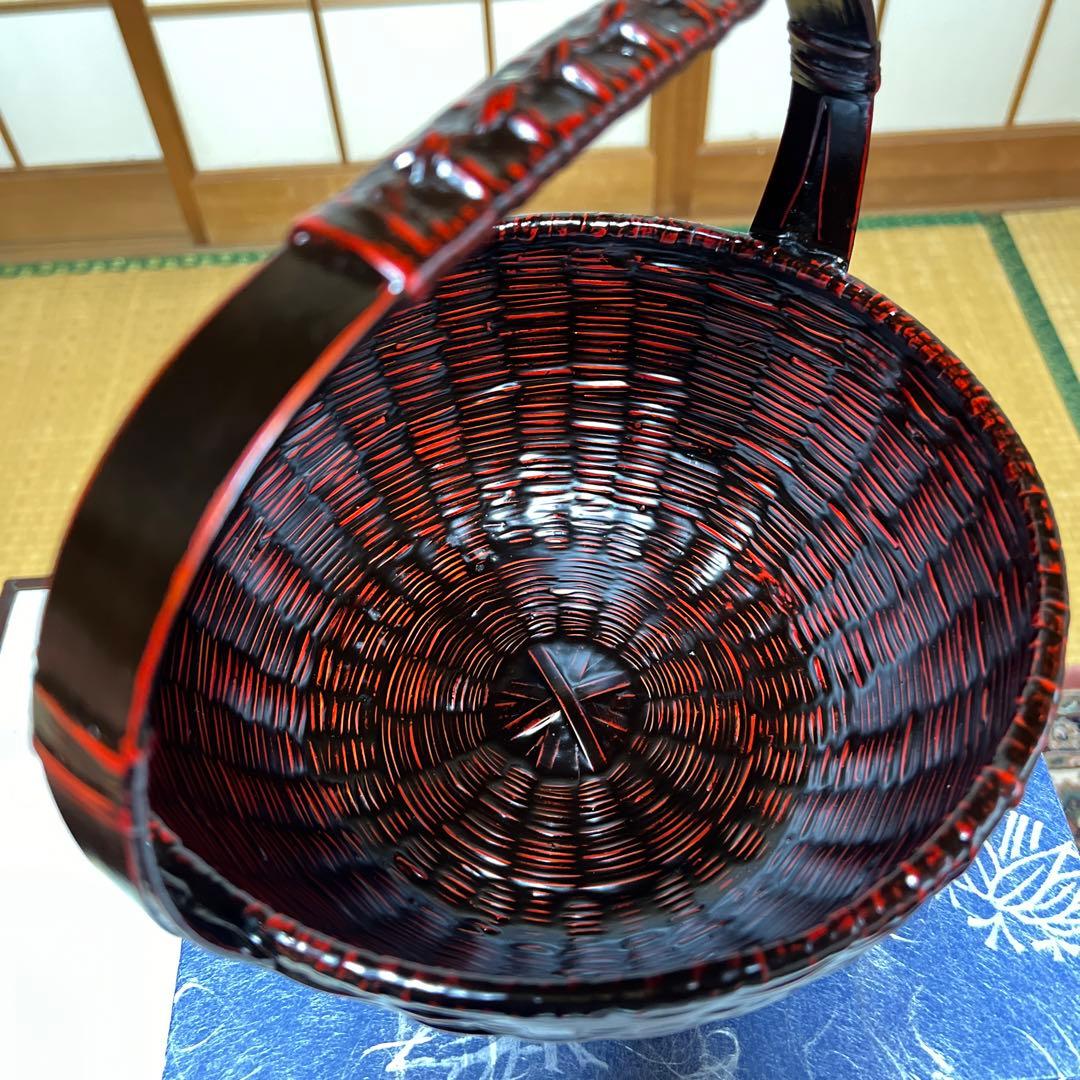 久留米 九藍 手付盛籠　九州籃胎漆器 らんたいバスケット　竹籠　漆器　伝統工芸