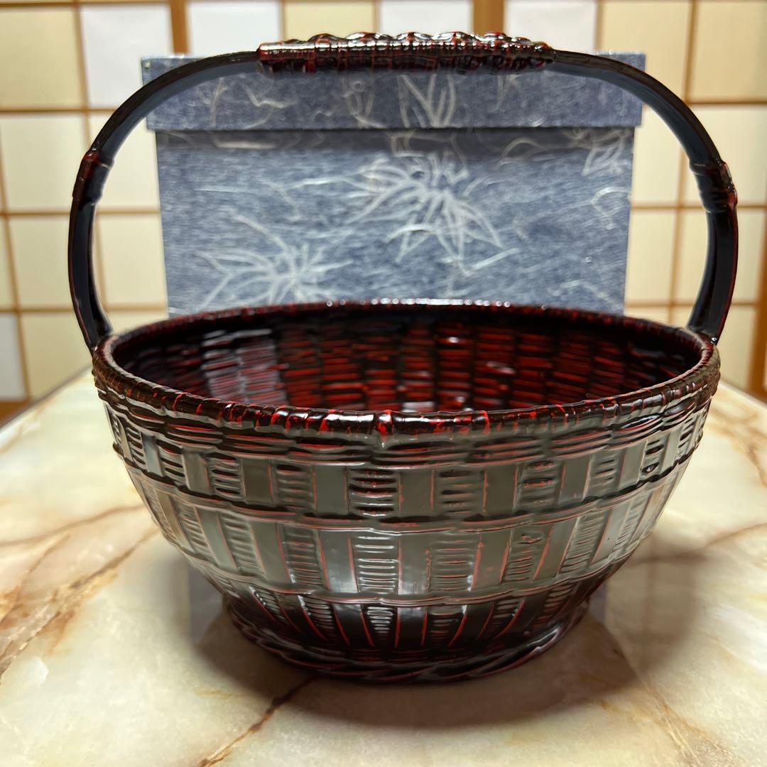 久留米 九藍 手付盛籠　九州籃胎漆器 らんたいバスケット　竹籠　漆器　伝統工芸