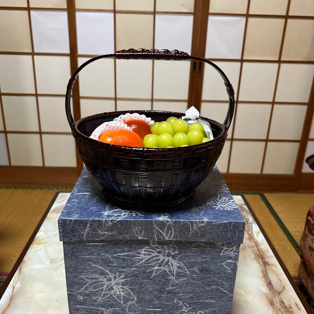 久留米 九藍 手付盛籠　九州籃胎漆器 らんたいバスケット　竹籠　漆器　伝統工芸