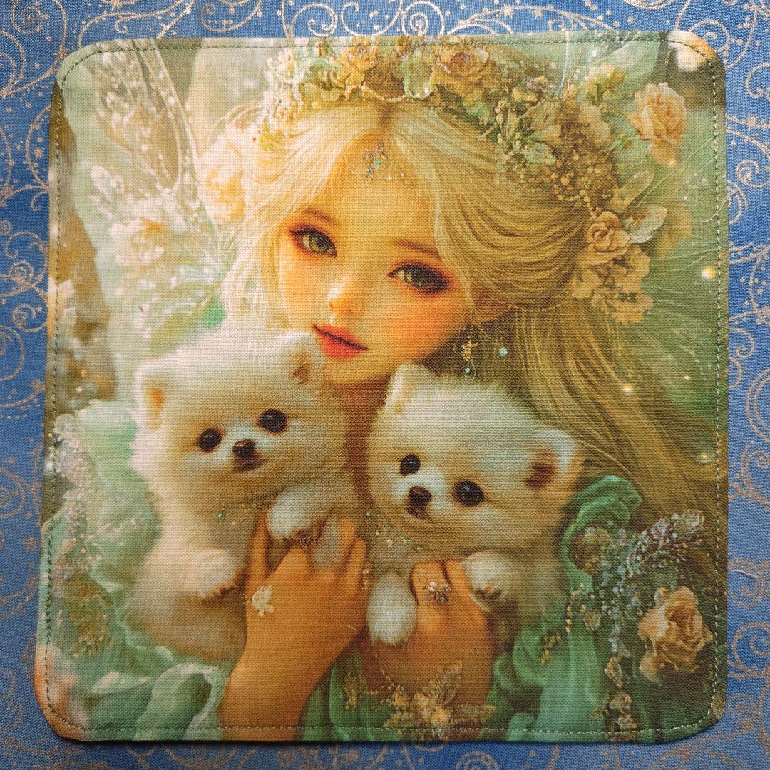 yourelia 937　4重ハンカチ　女の子　ポメラニアン柄　18枚