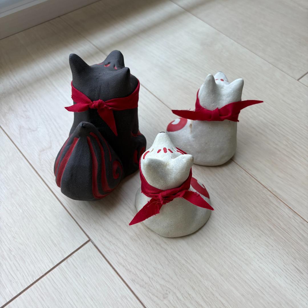 お狐様3体セット 骨董/古道具/置物/神棚/キツネ