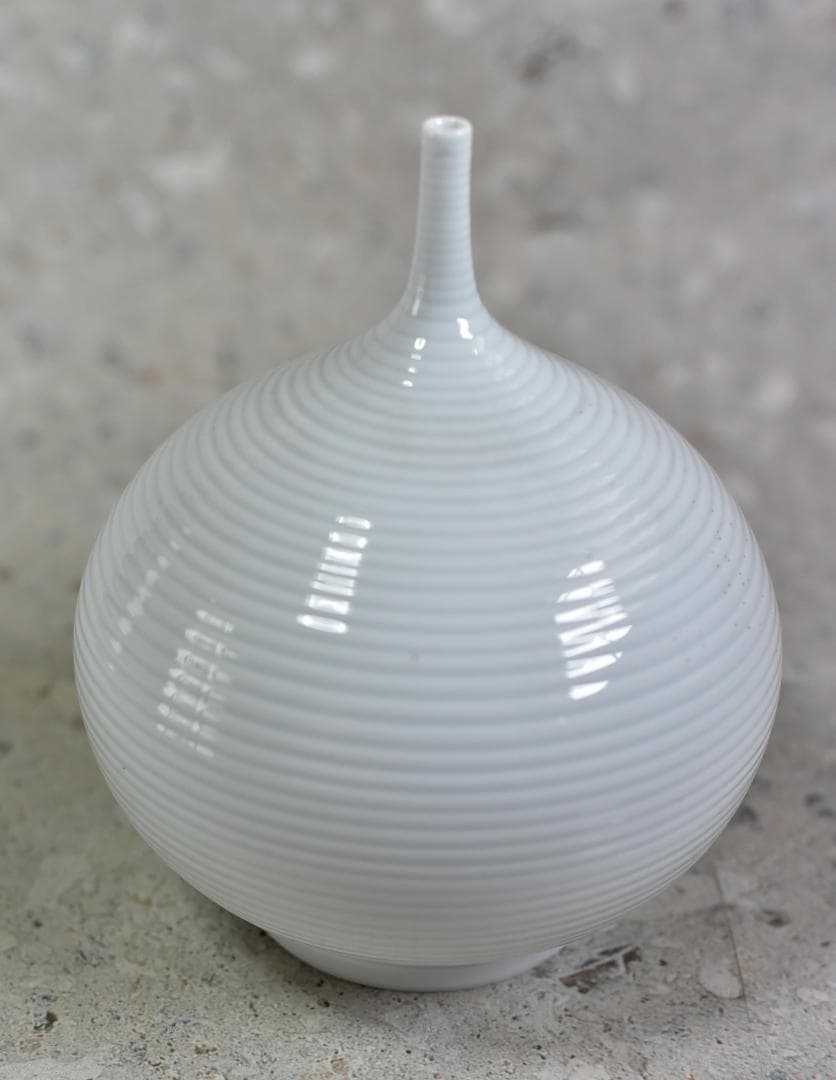 白磁細口線段壺【極上品】山口幹彦作　共箱