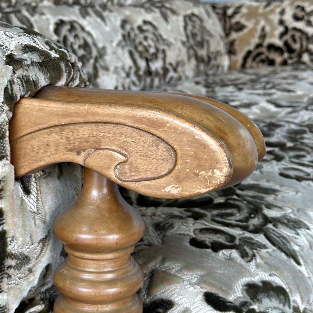 ✦昭和レトロ✦ 花柄モケット 3人掛けソファ 木製アンティーク調 応接ソファー