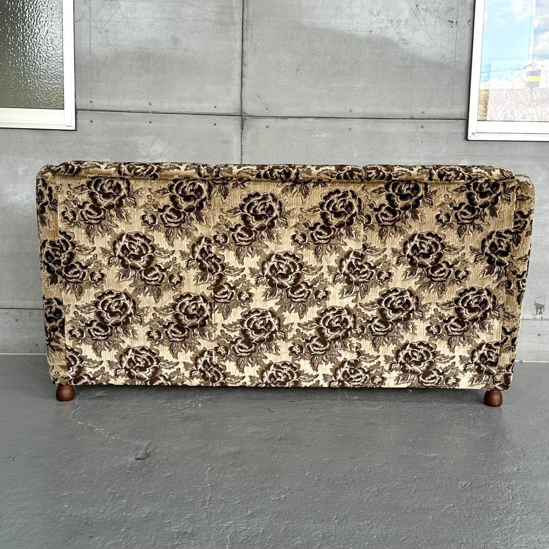 ✦昭和レトロ✦ 花柄モケット 3人掛けソファ 木製アンティーク調 応接ソファー