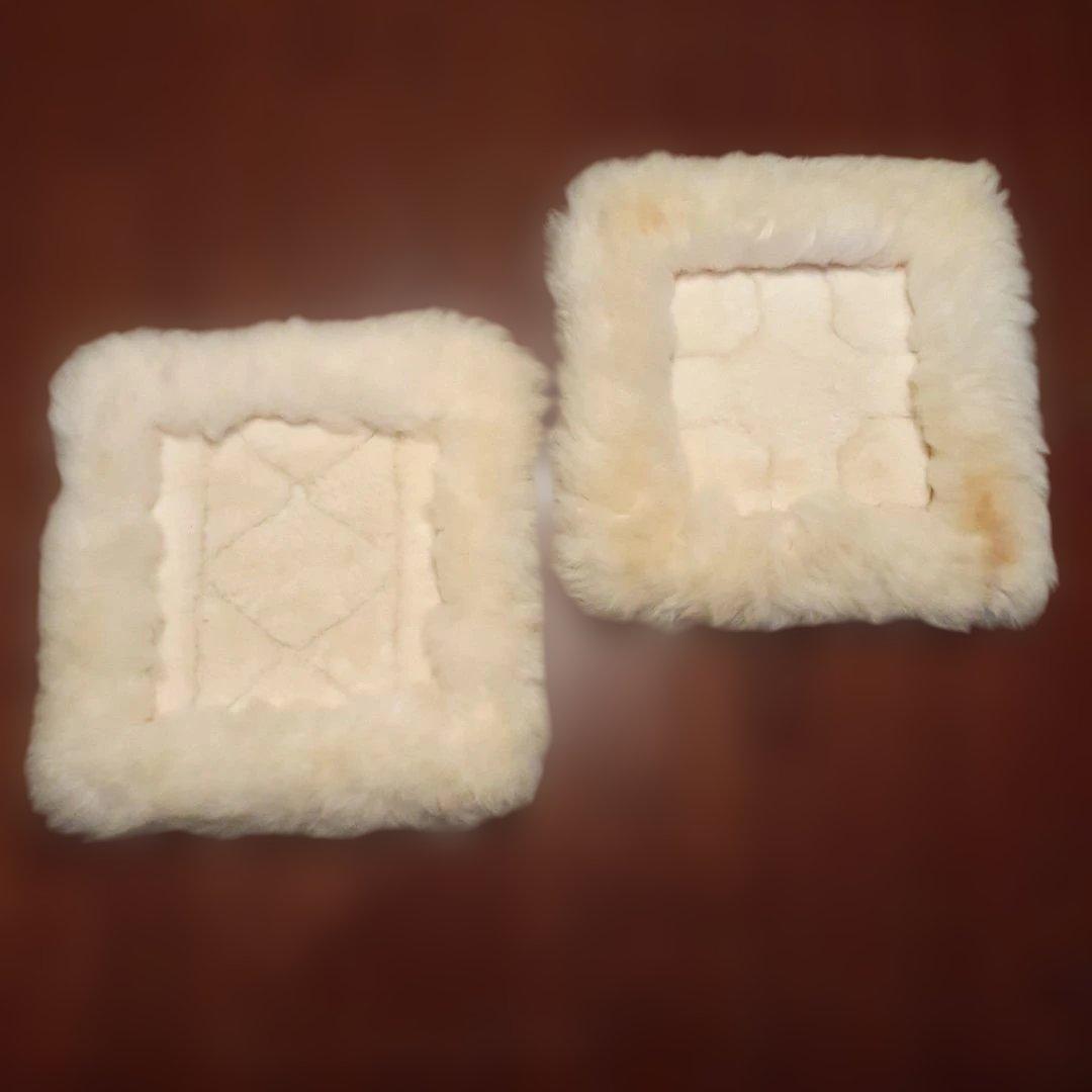 新品 リアルムートン クッション 2枚セット 毛足長厚 アイボリー 羊毛皮自然色