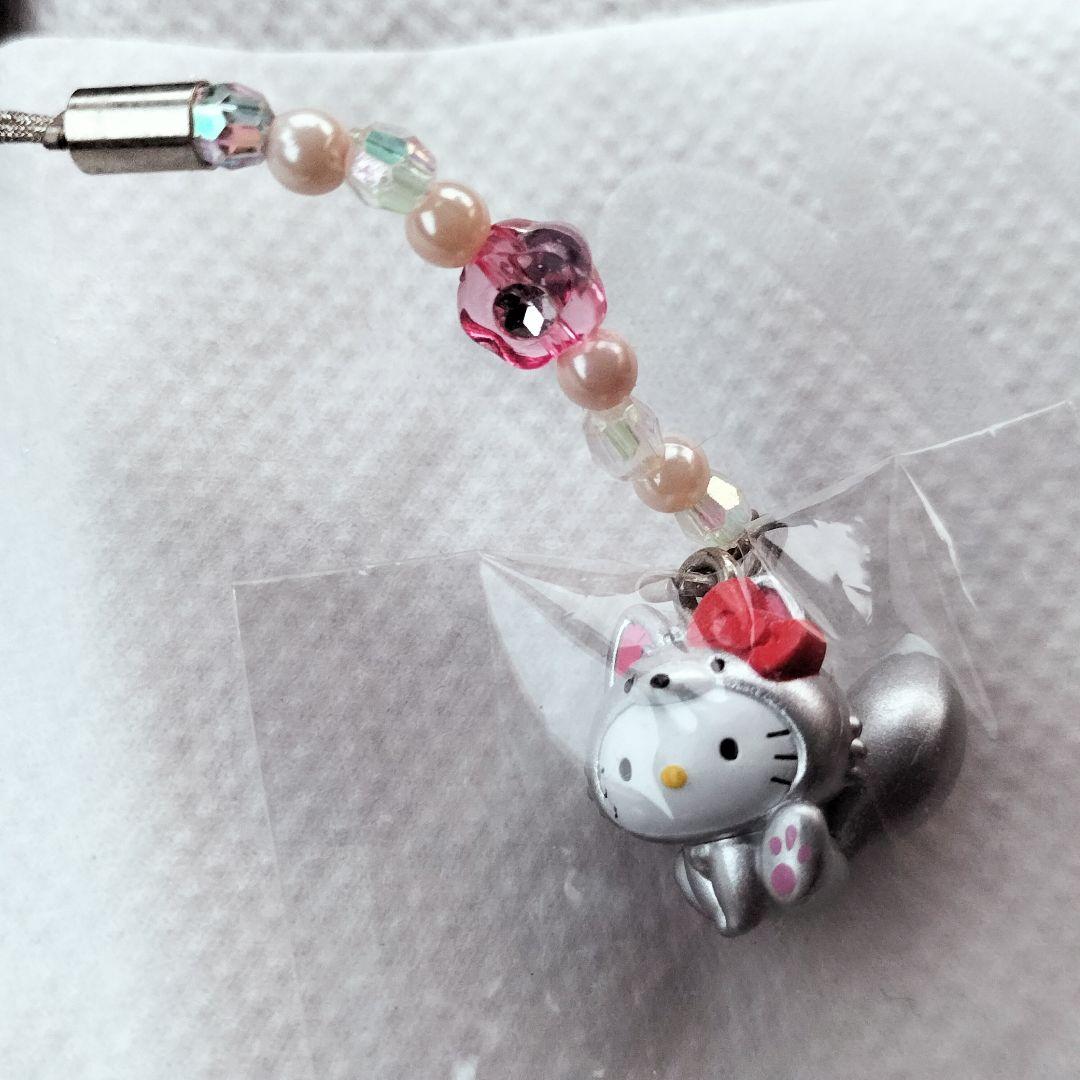 激レア　北海道限定　ハローキティ　ぎんぎつね　ビーズ根付　ストラップ　平成レトロ