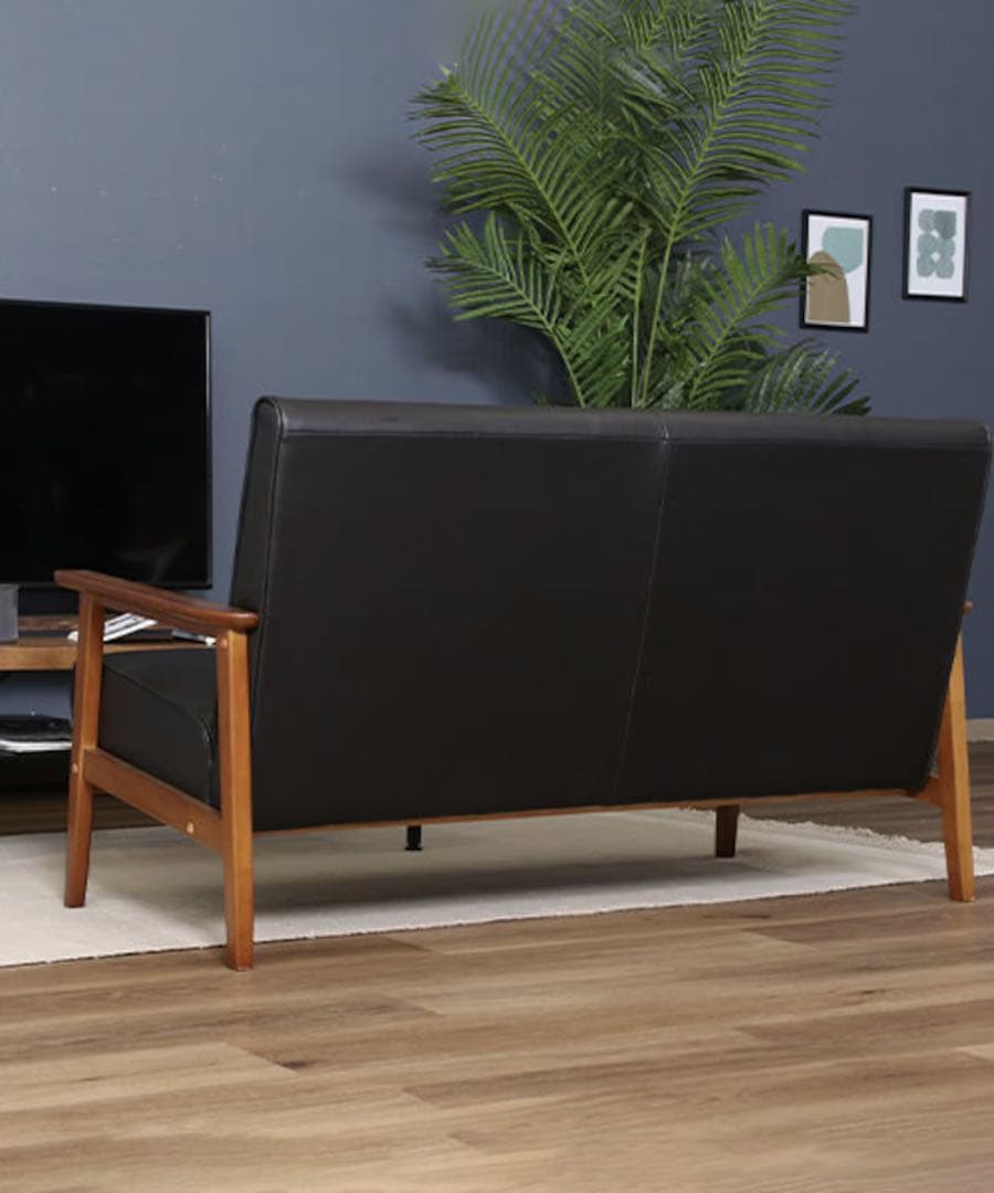 ブラック×ダークブラウン 2人掛けソファ