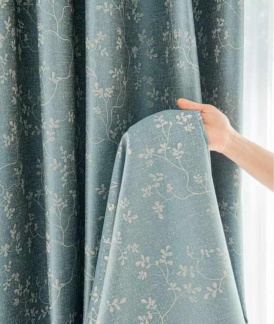 【99％遮光】藤蔓刺繍 ナノ完全遮光カーテン 2枚／100cm×200cm洗濯可