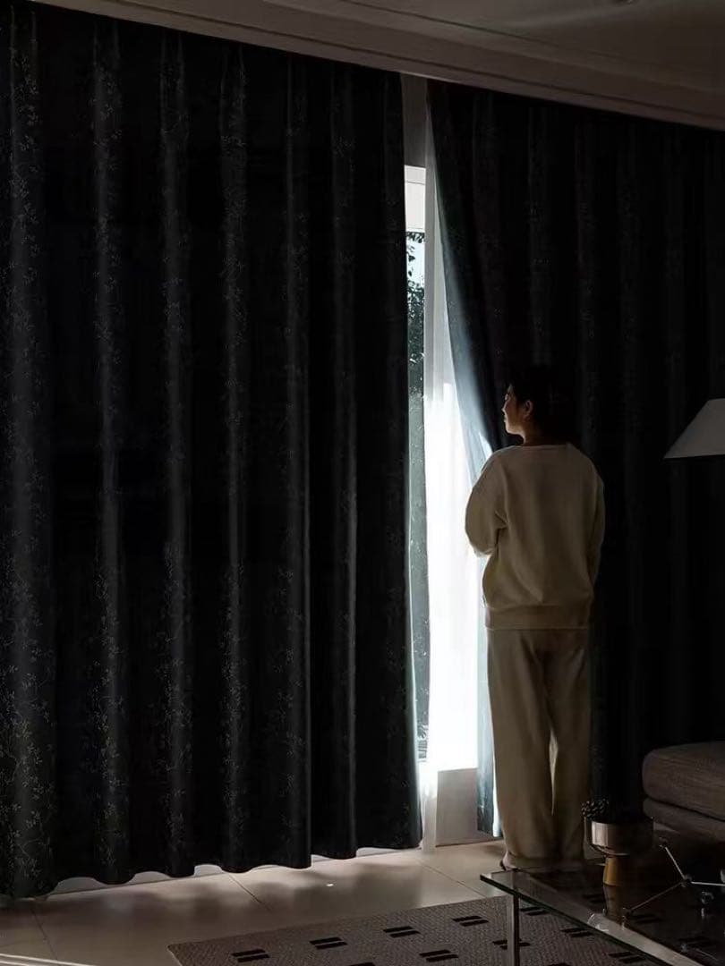 【99％遮光】藤蔓刺繍 ナノ完全遮光カーテン 2枚／100cm×200cm洗濯可