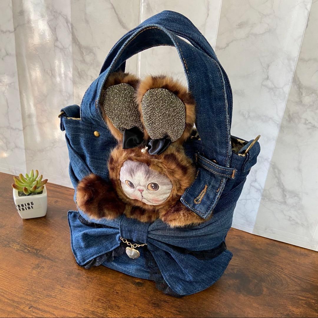 L*み様 コヤンイサムチョン♡デニムリメイク【リボン バッグ】トートバッグ ハン