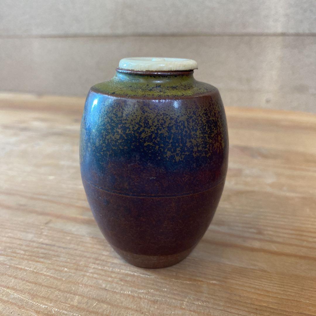 [茶道具] 信水窯　丹波　肩衝茶入　(共箱) ○