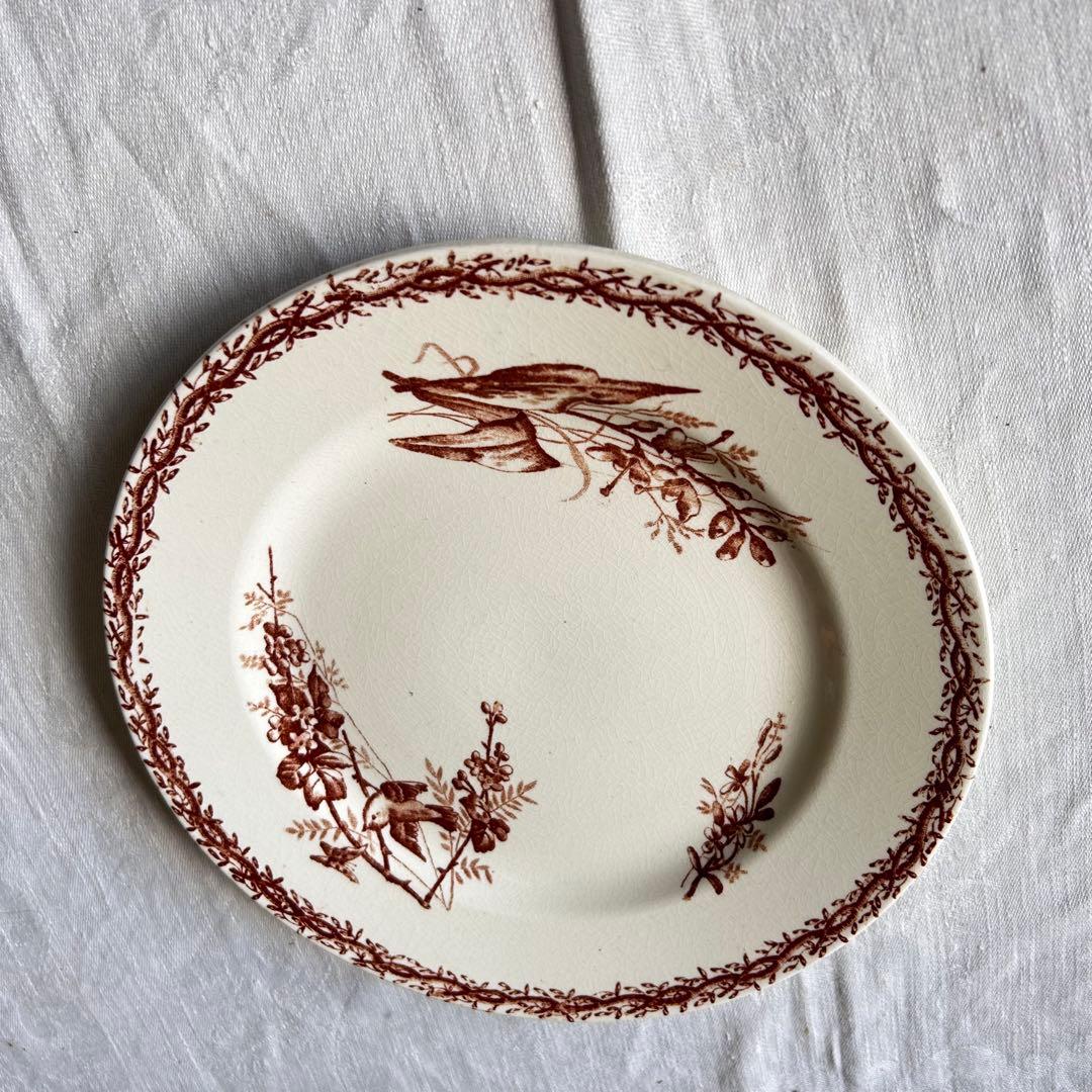 Bordeaux 　セピア　ブラウン　プレートb フランス　小鳥　ボタニカル