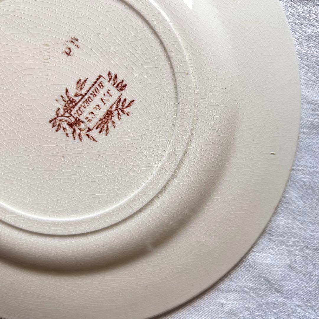 Bordeaux 　セピア　ブラウン　プレートb フランス　小鳥　ボタニカル