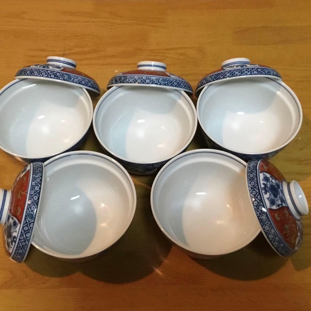 【有田焼】雑煮椀·多目的椀5客揃 蓋付　丼、和食器、木箱入