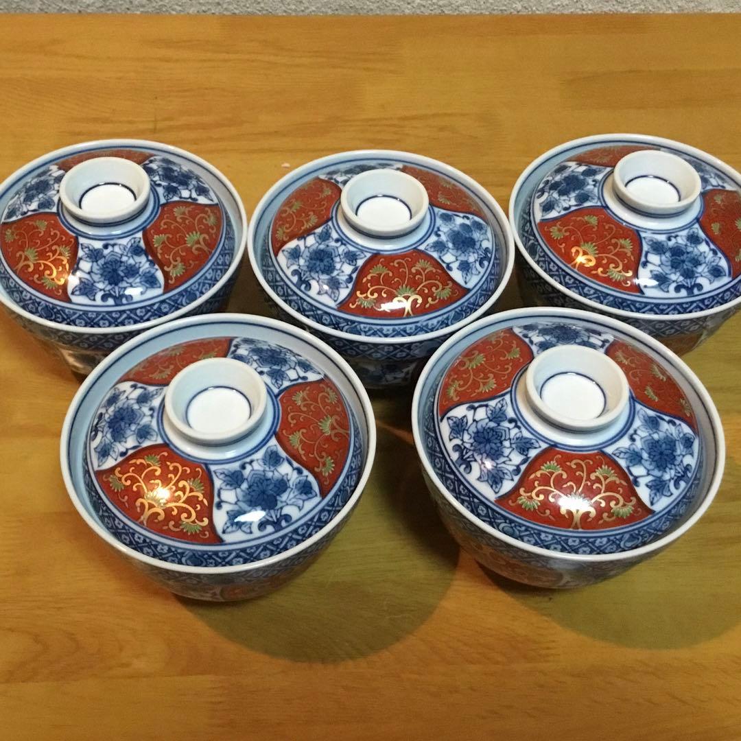 【有田焼】雑煮椀·多目的椀5客揃 蓋付　丼、和食器、木箱入