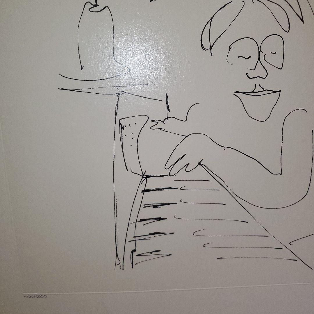 ジョンレノン、リトグラフ線画 鉛筆画 人物と植物