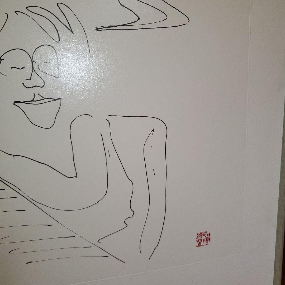 ジョンレノン、リトグラフ線画 鉛筆画 人物と植物