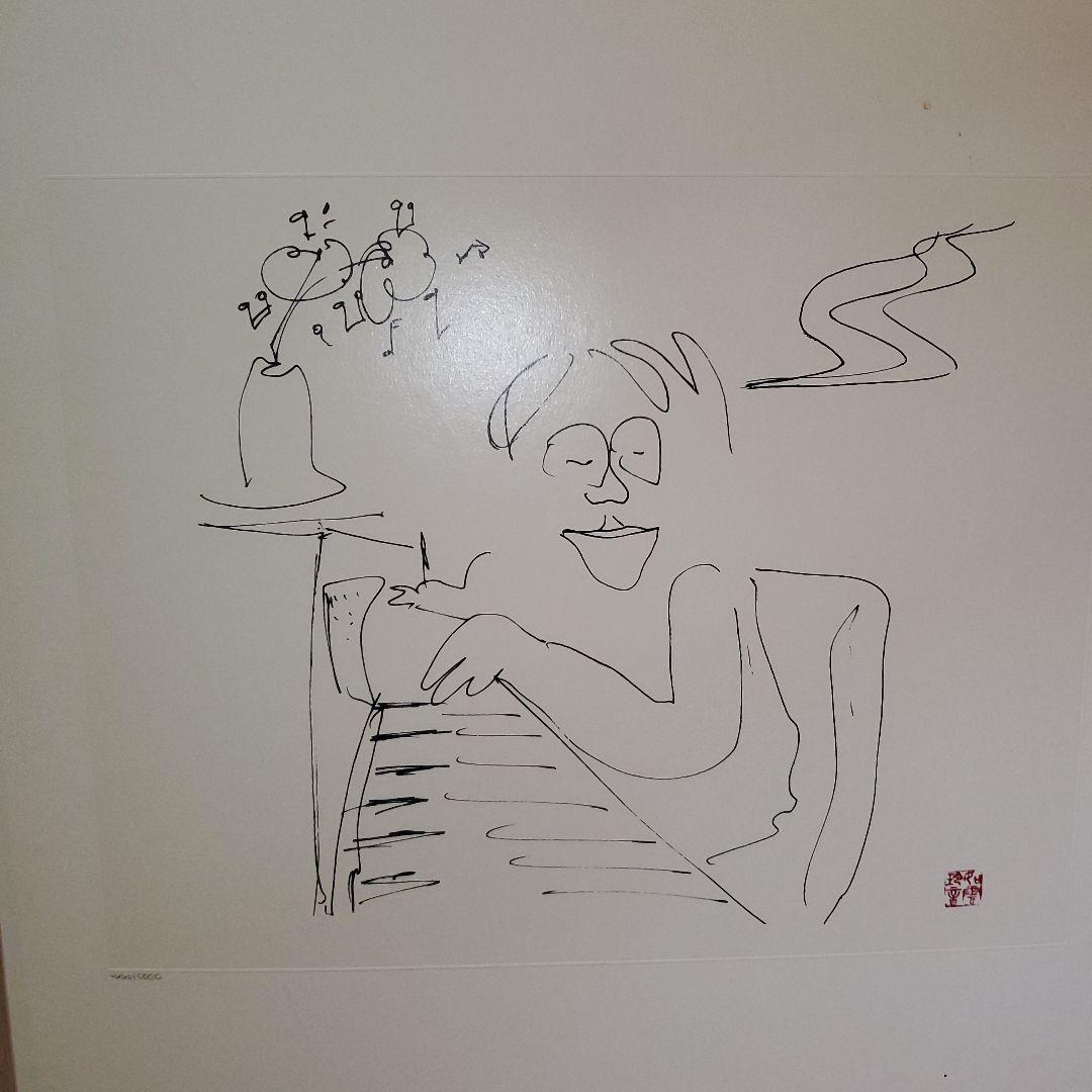 ジョンレノン、リトグラフ線画 鉛筆画 人物と植物