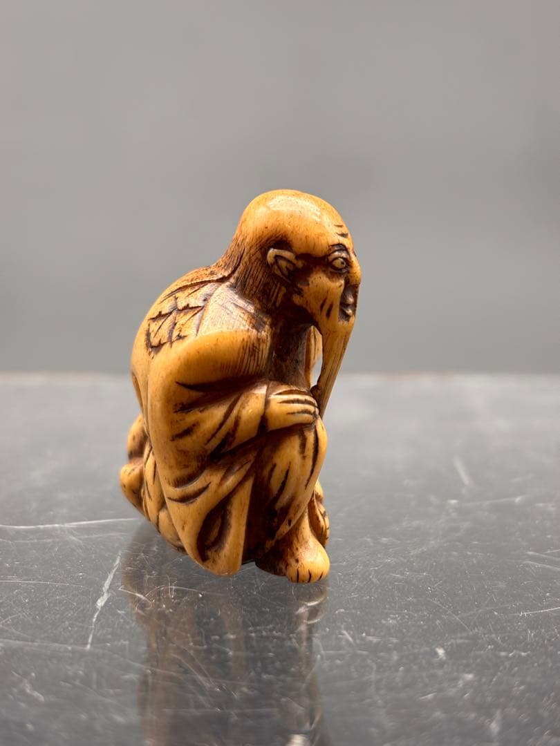 鹿角製　根付　蝦蟇仙人　江戸期　提げ物