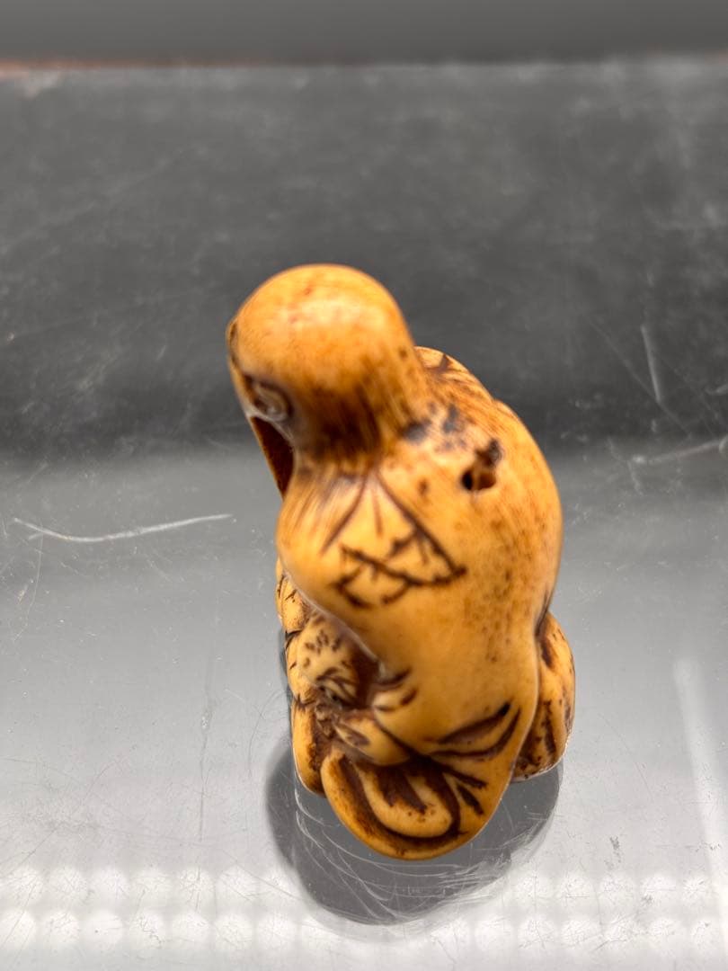 鹿角製　根付　蝦蟇仙人　江戸期　提げ物