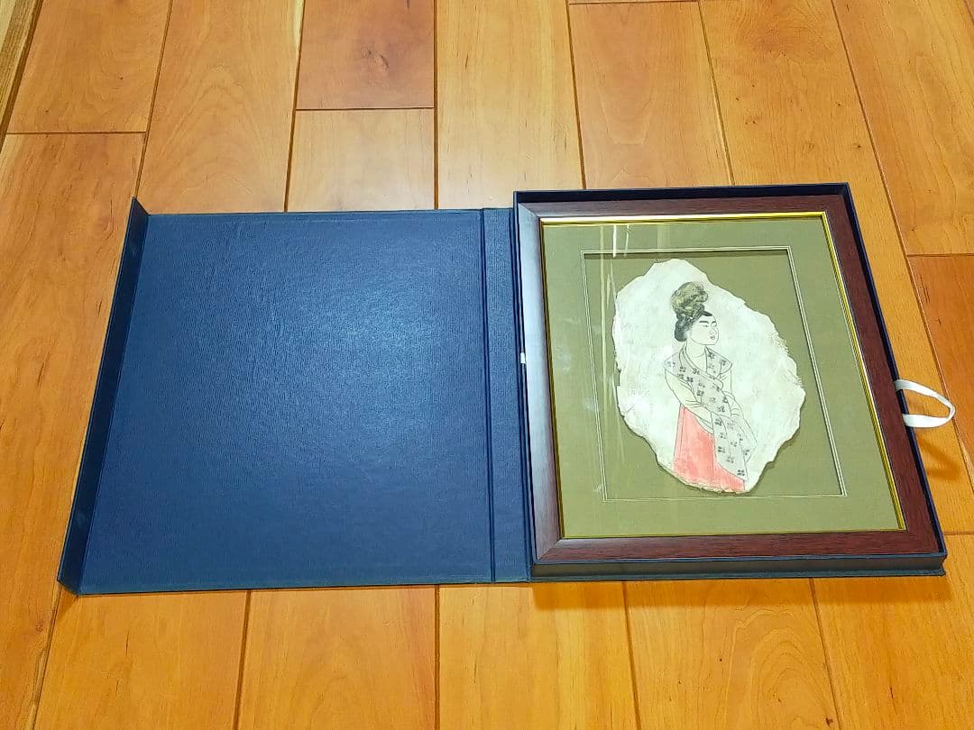 ♥中国　壁画　人物　額　①　ケース付き　骨董　古玩