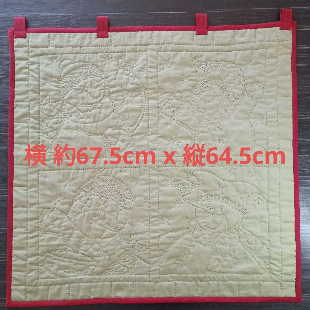 スノーマン4パネル&パッチワークキルトタペストリー　ハンドメイド