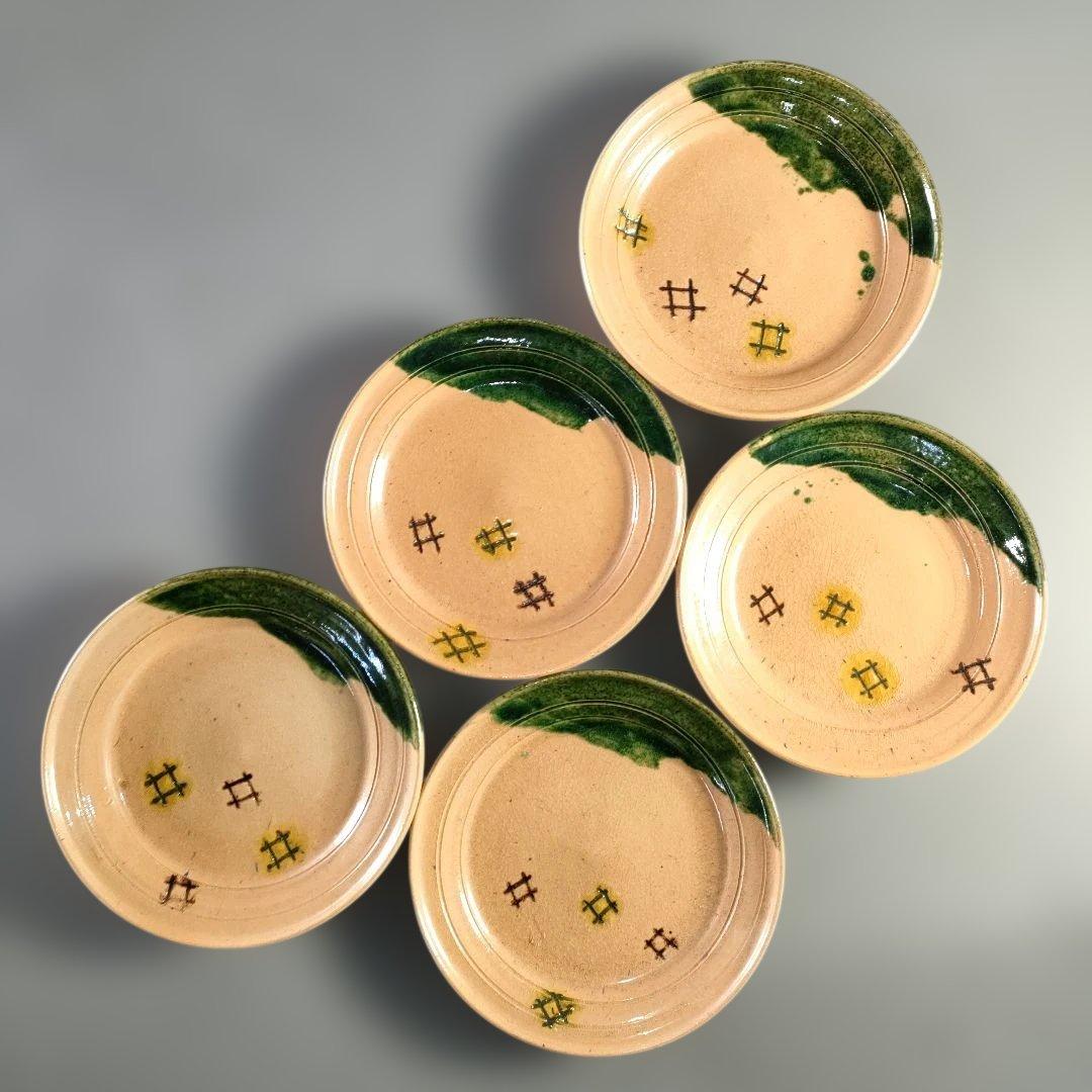 A1363-1/大樋長楽 造/大樋銘々皿5客/共箱/大樋焼/膾皿/飾皿/懐石道具