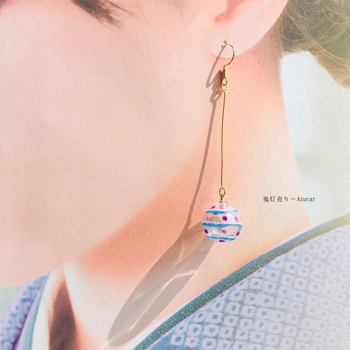 向日葵と水玉模様のヨーヨーの和風ピアス　イヤリング(初夏コーデ3点セット)