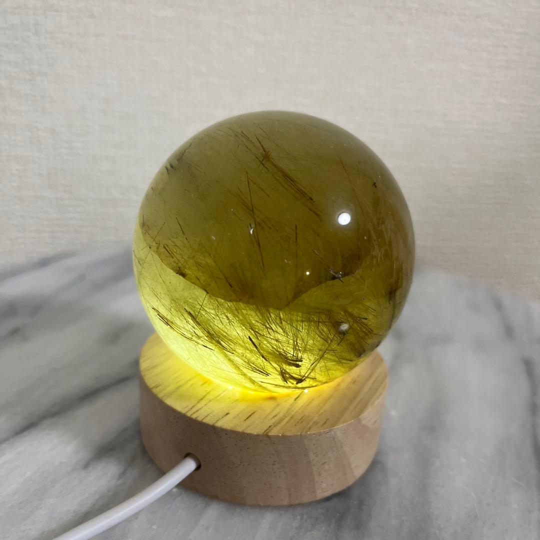 【天然石】 ルチルクォーツ スフィア 丸玉 台座付き パワーストーン