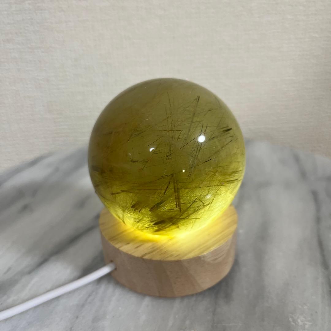 【天然石】 ルチルクォーツ スフィア 丸玉 台座付き パワーストーン