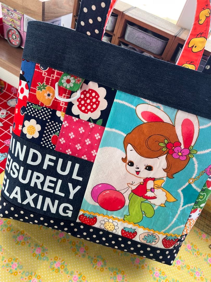 昭和レトロ生地使用 トートバッグ