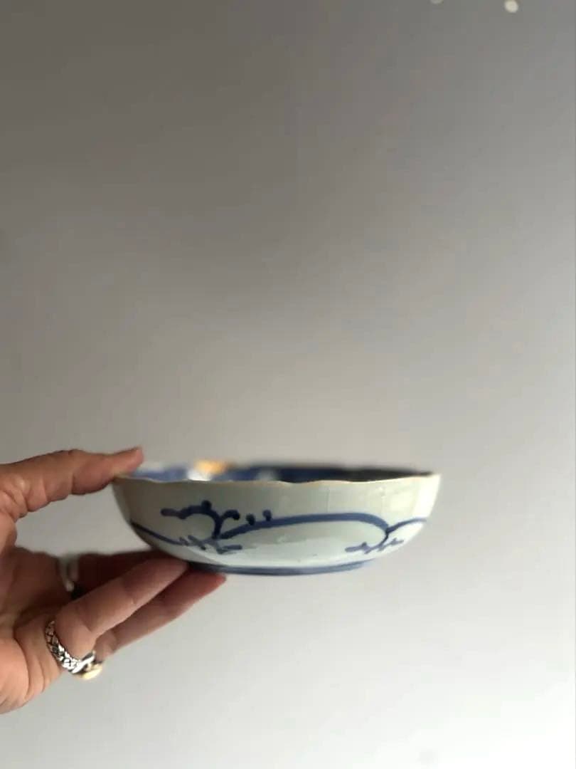 006 骨董 アンティーク 古伊万里 松竹梅に里山図染付膾皿 3点組 幕末