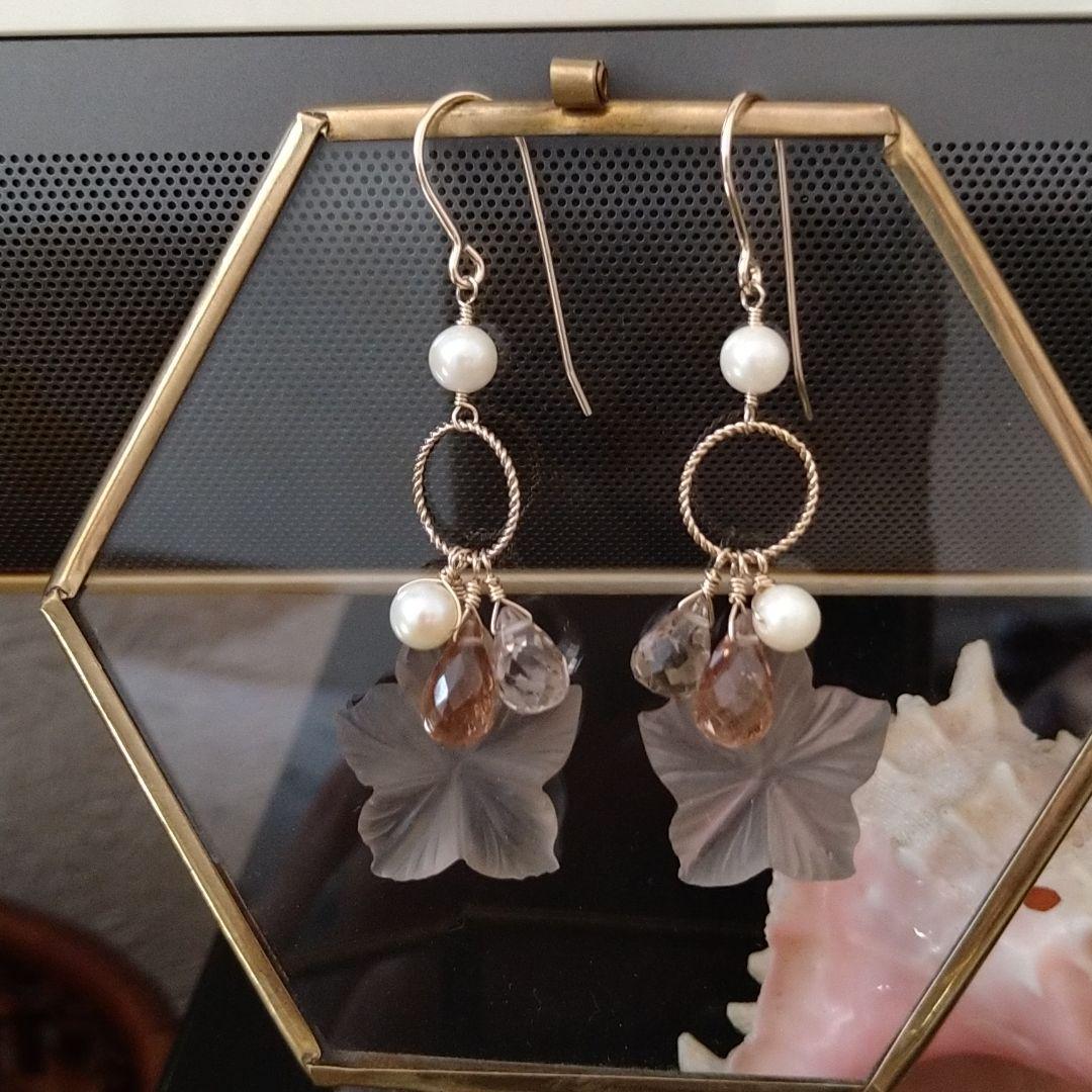 フロスト加工・スモーキークォーツのフラワーカービング①新作…サンセット…