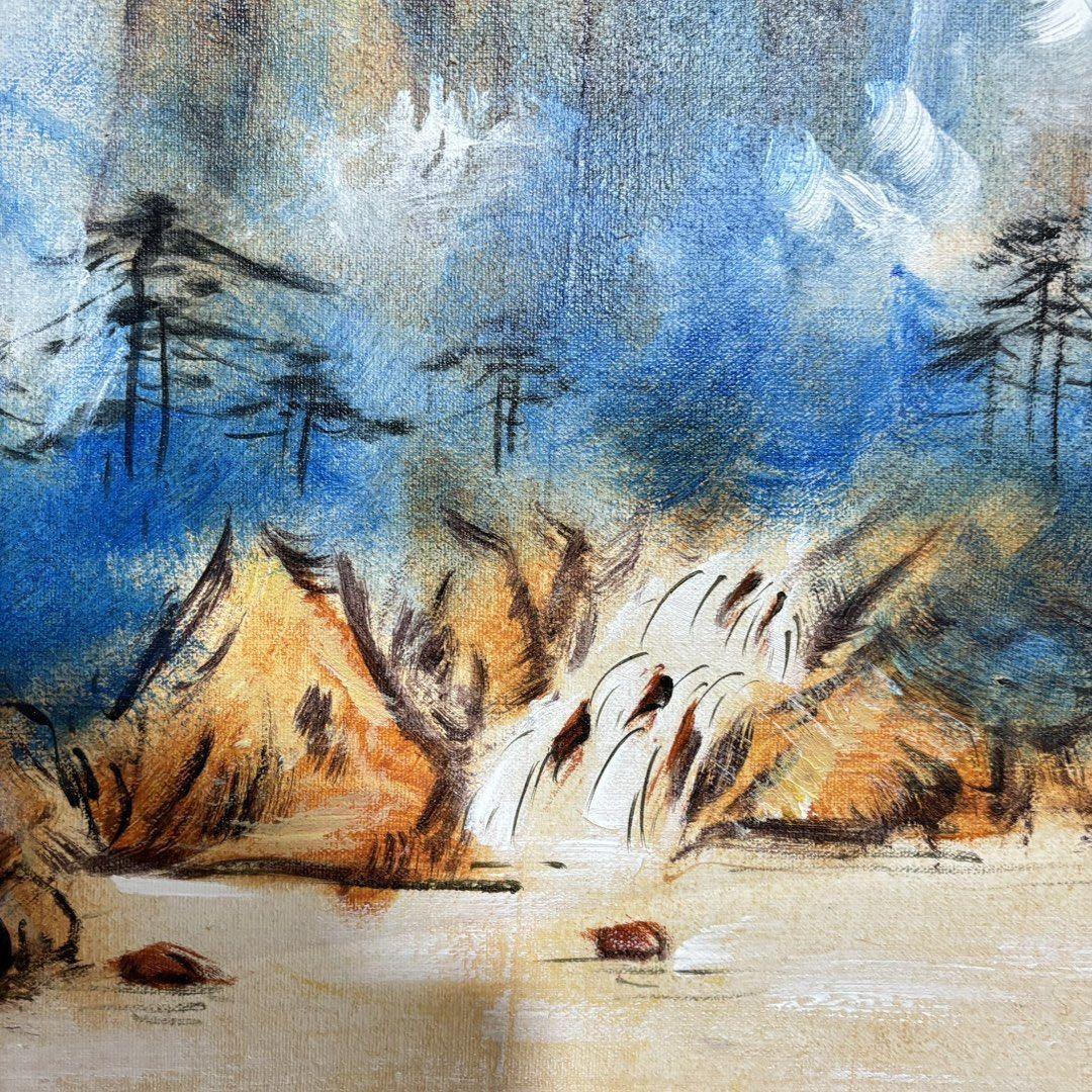純手描き 水彩油画 山水画 刘海粟 作品図 中国絵画 約70×100cm 未表装