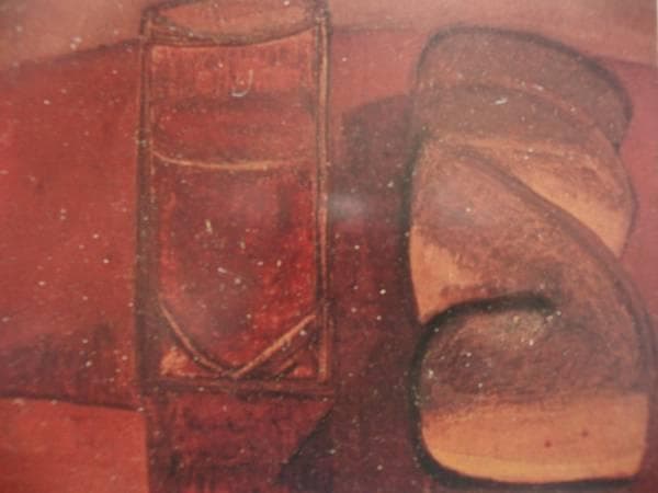 香月　泰男、パンと葡萄酒、希少画集画、新品額装付