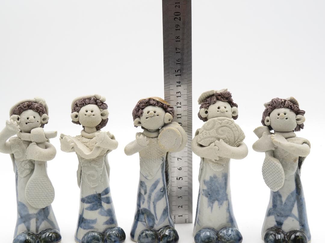 青芳人形 5点セット 陶器人形 森元青芳 砥部焼 オブジェ 置物 インテリア