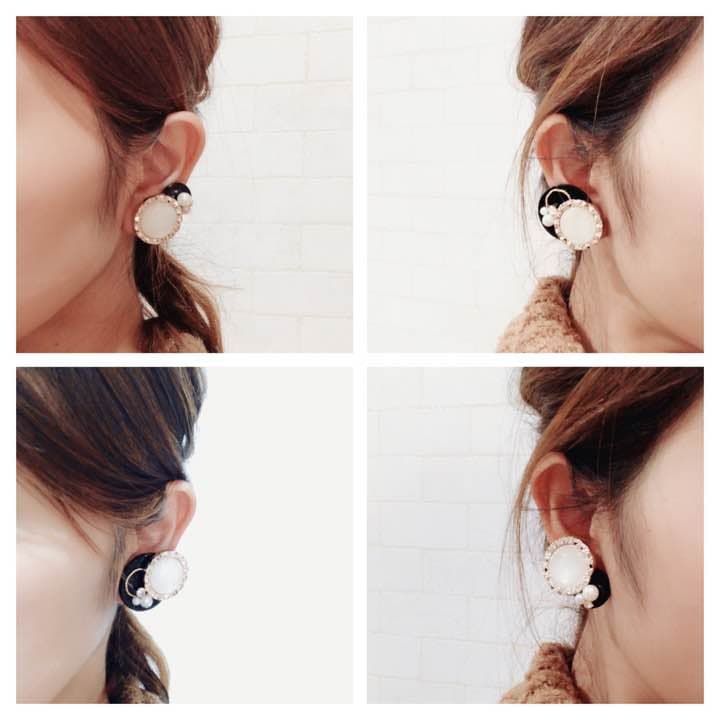 039☻ハンドメイド*大ぶり ブラック パール クリップ イヤーカフ