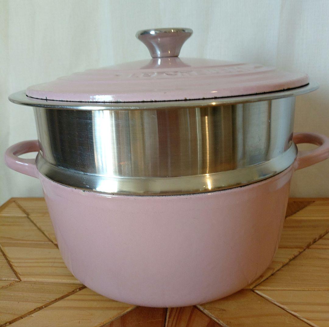 コ*モ様 美品　ル・クルーゼのピンク両手鍋　22 蒸し器付き