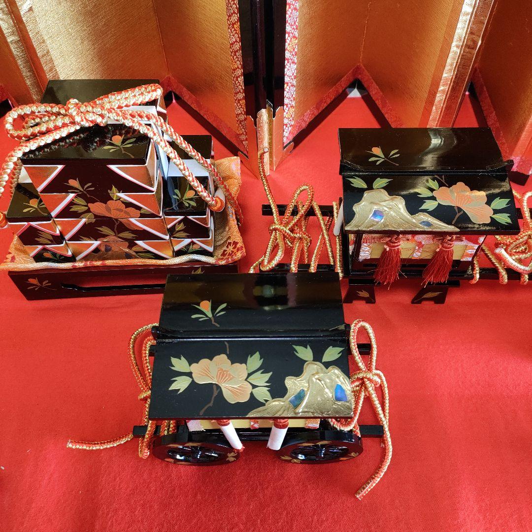 雛人形　お雛道具6点セット　親子重箱　本金手書　40号　牡丹　　木製