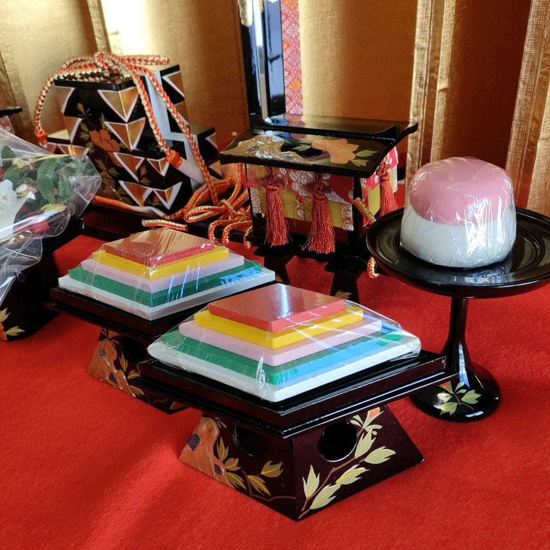 雛人形　お雛道具6点セット　親子重箱　本金手書　40号　牡丹　　木製