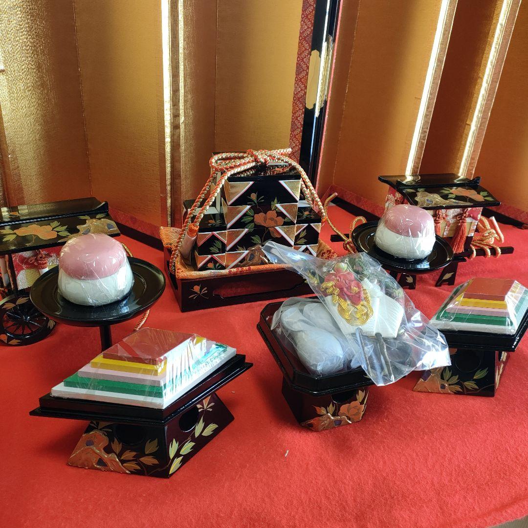 雛人形　お雛道具6点セット　親子重箱　本金手書　40号　牡丹　　木製