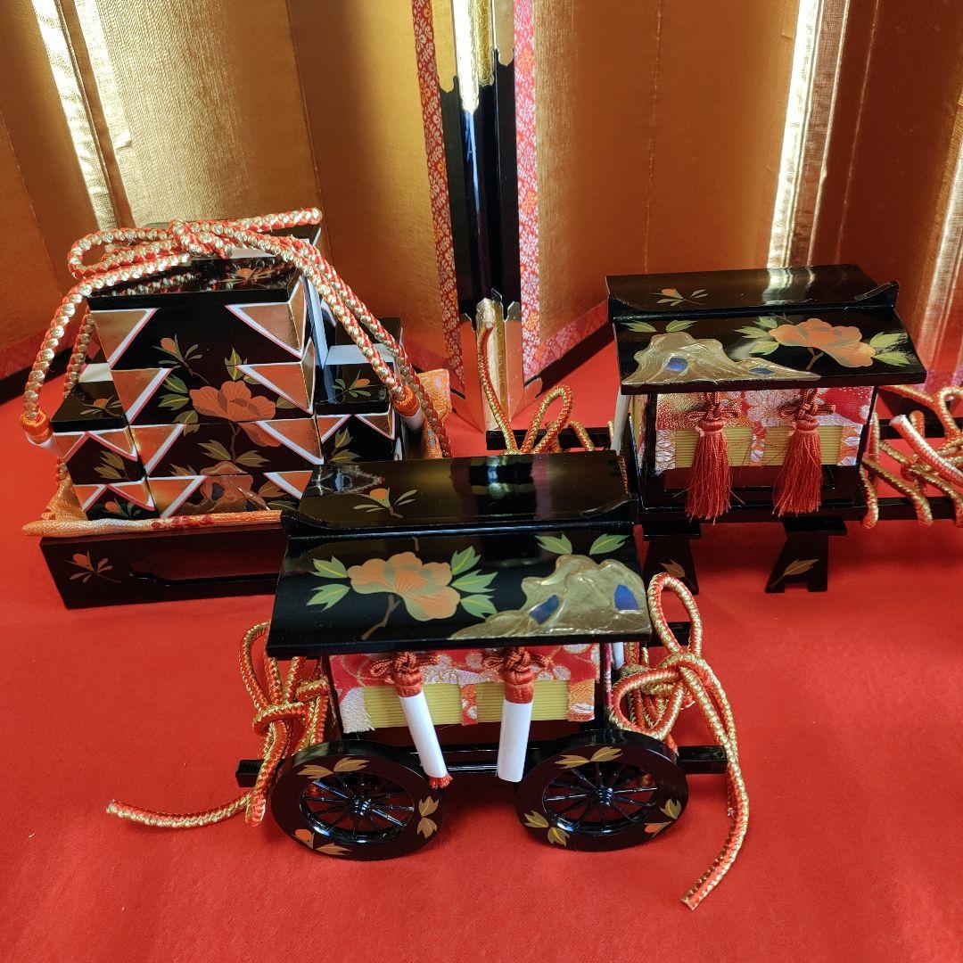 雛人形　お雛道具6点セット　親子重箱　本金手書　40号　牡丹　　木製