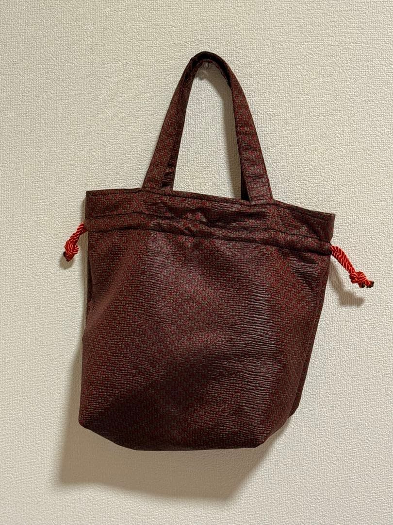 着物生地の巾着バッグ 中型